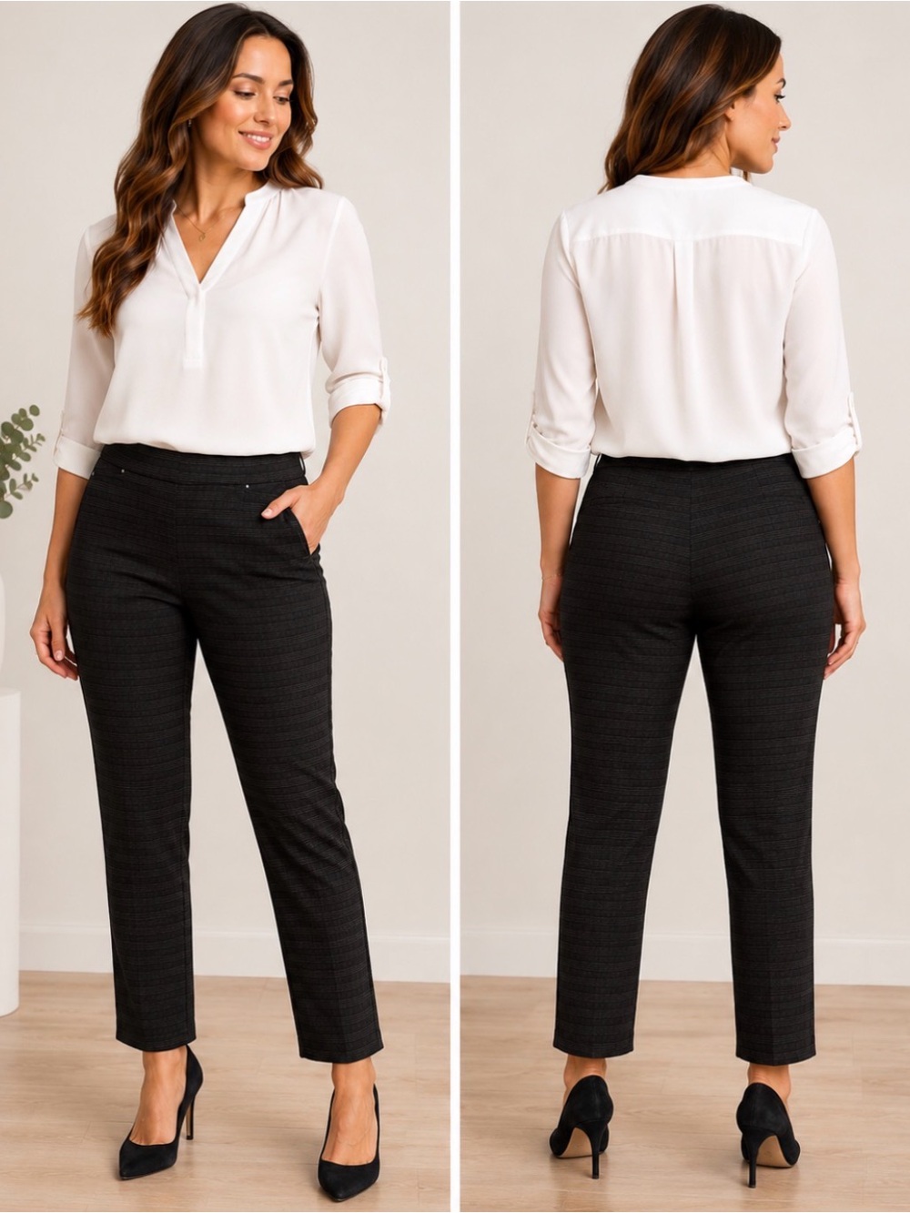 89th & Madison Black Straight-Leg Pull-On Work Pants